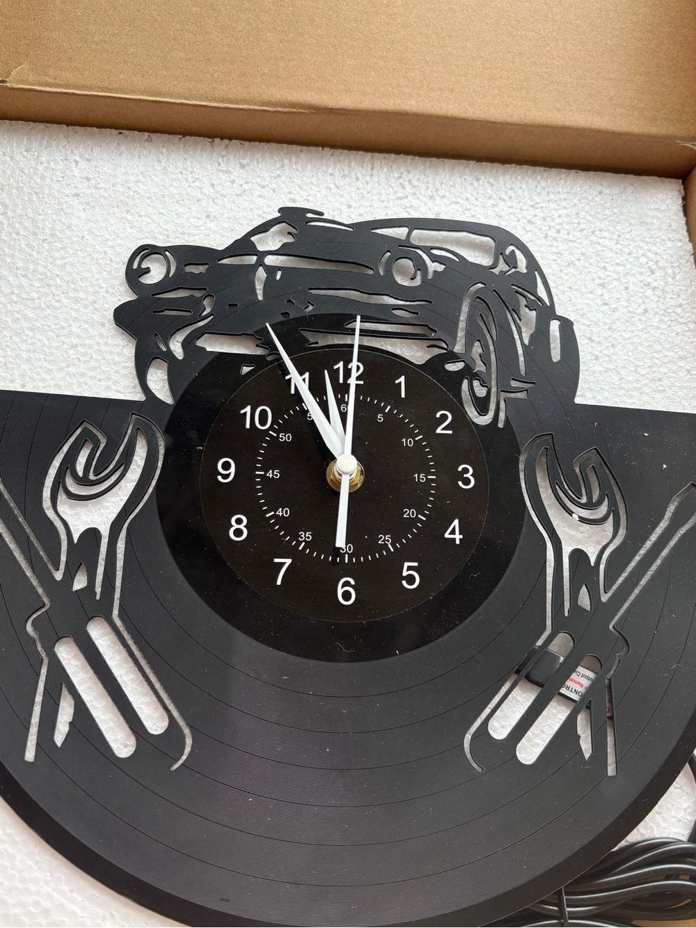Black Automotive Wrench Wall Clock - Home Wall Decor with led lights and remote